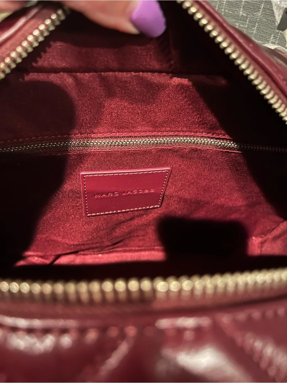 NWT Marc Jacobs The Dual Smooth Leather Quilted Shoulder Bag Dark Plum Maroon - Picture 15 of 15
